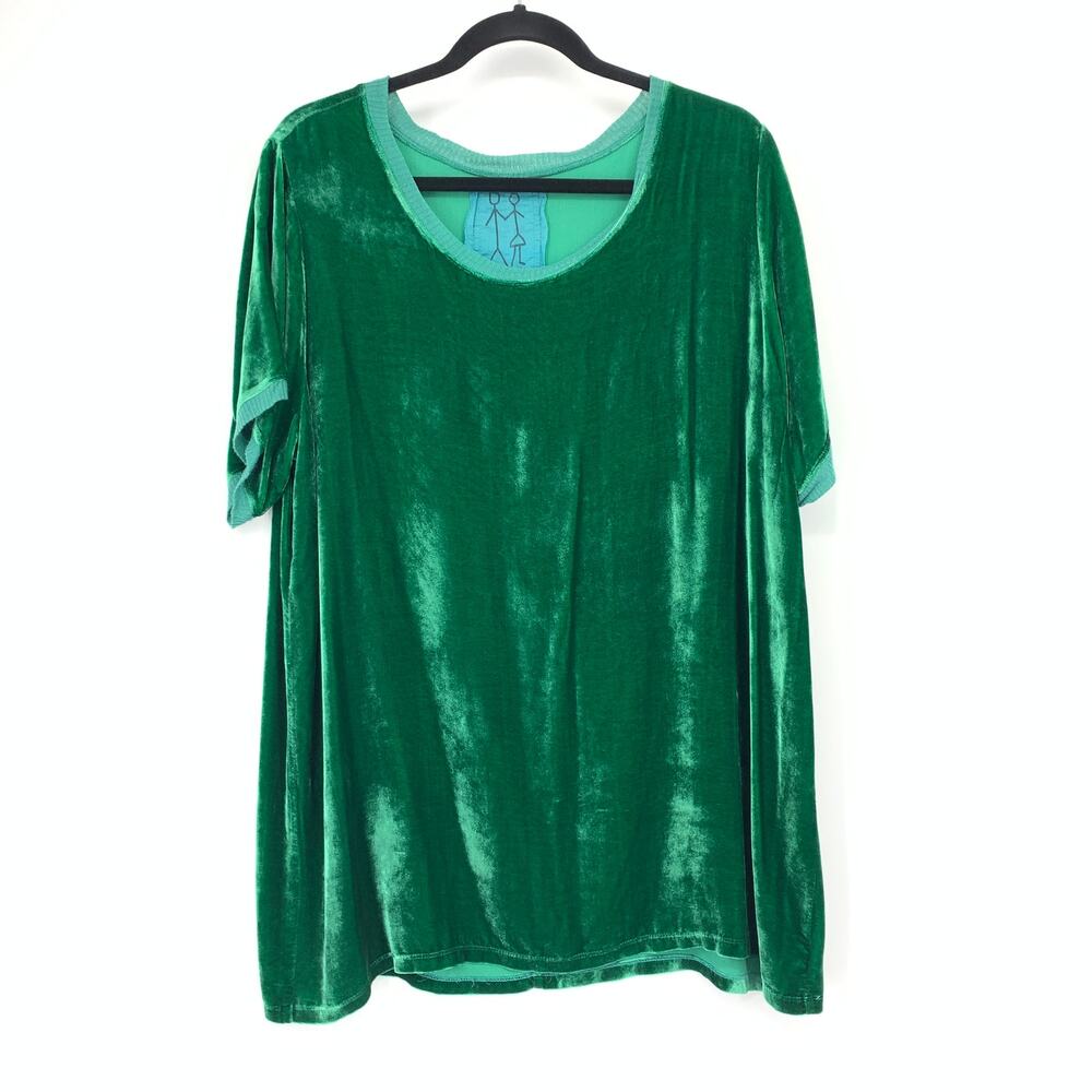 Johnny Was Pete & Greta Top Womens M Green Rayon Silk Velvet Short Sleeve